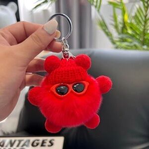 Red Furry Keychain with Sunglasses